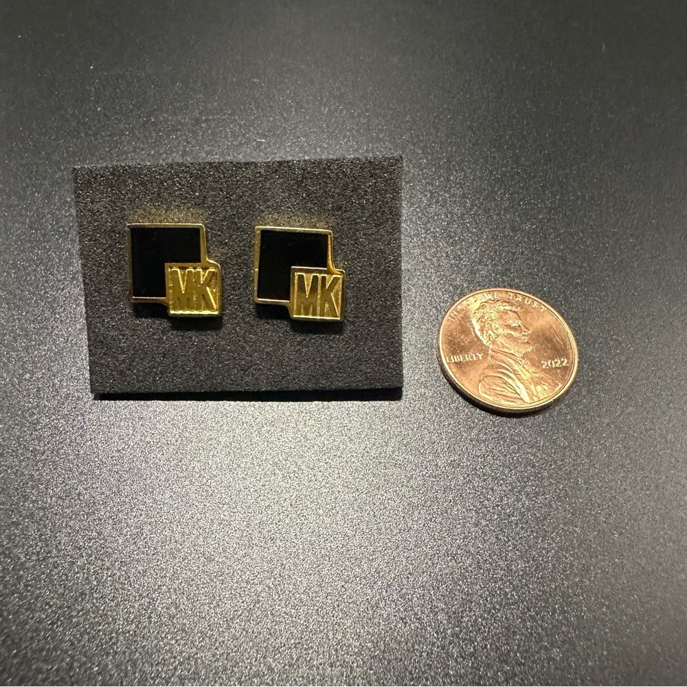 Michael Kors Signature Gold and Black Toned Square Pierced Earrings VTG - Picture 5 of 8